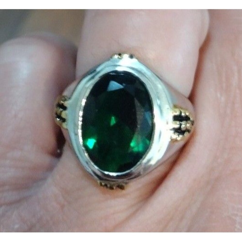 Sterling Silver Men's Lab Created Emerald Ring Size 7